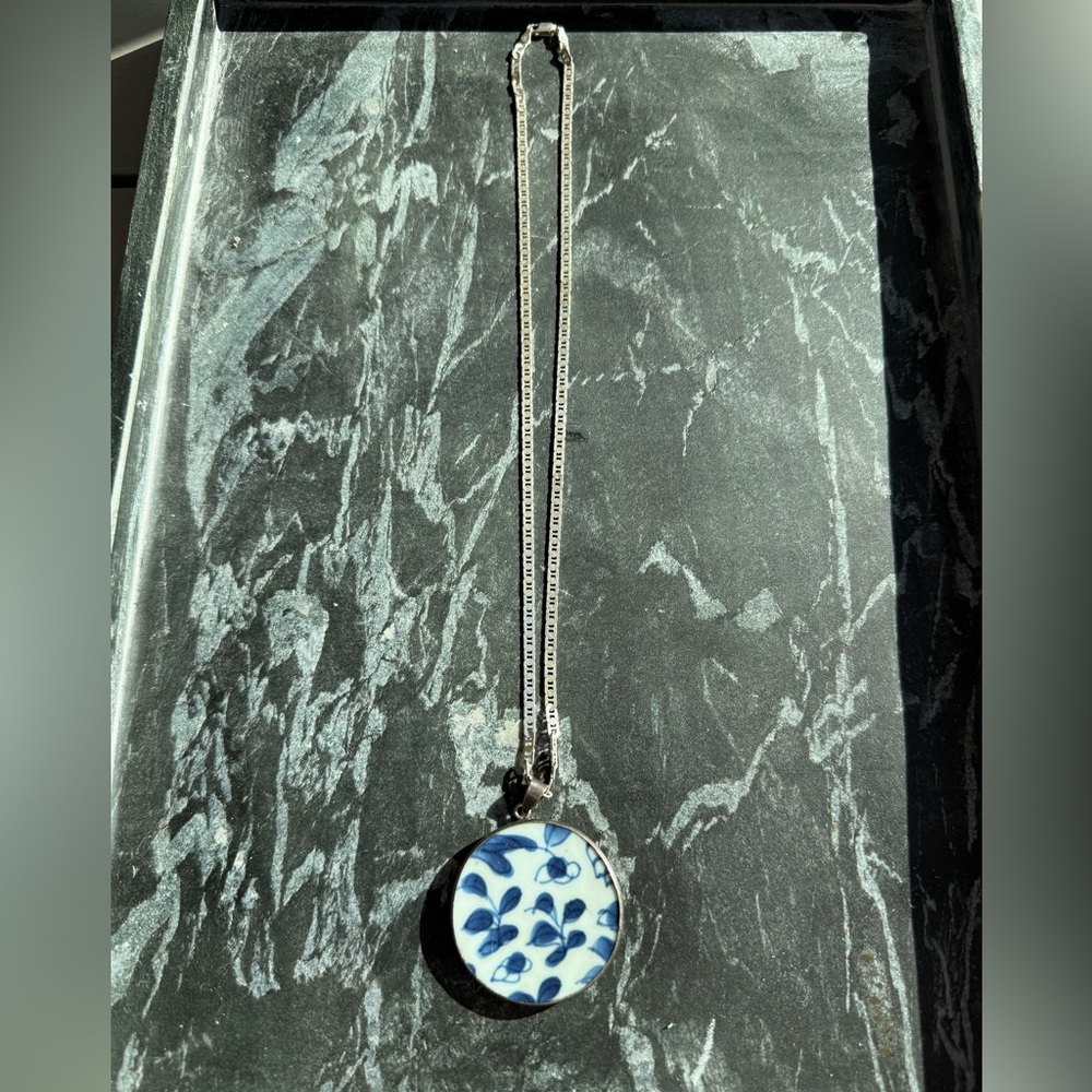 Blue and White  porcelain Pendant and Italian  Necklace